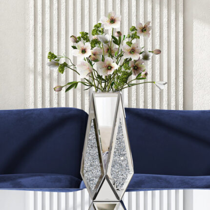 Cerrie 12″ Handmade Glass Table Vase Crushed Diamond Inlay Home Decor - Chic Decora