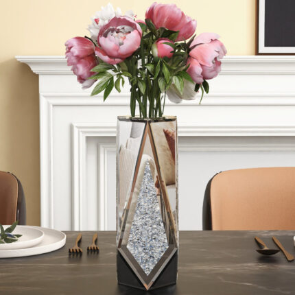 Cerrie 12″ Handmade Glass Table Vase Crushed Diamond Inlay Home Decor - Chic Decora