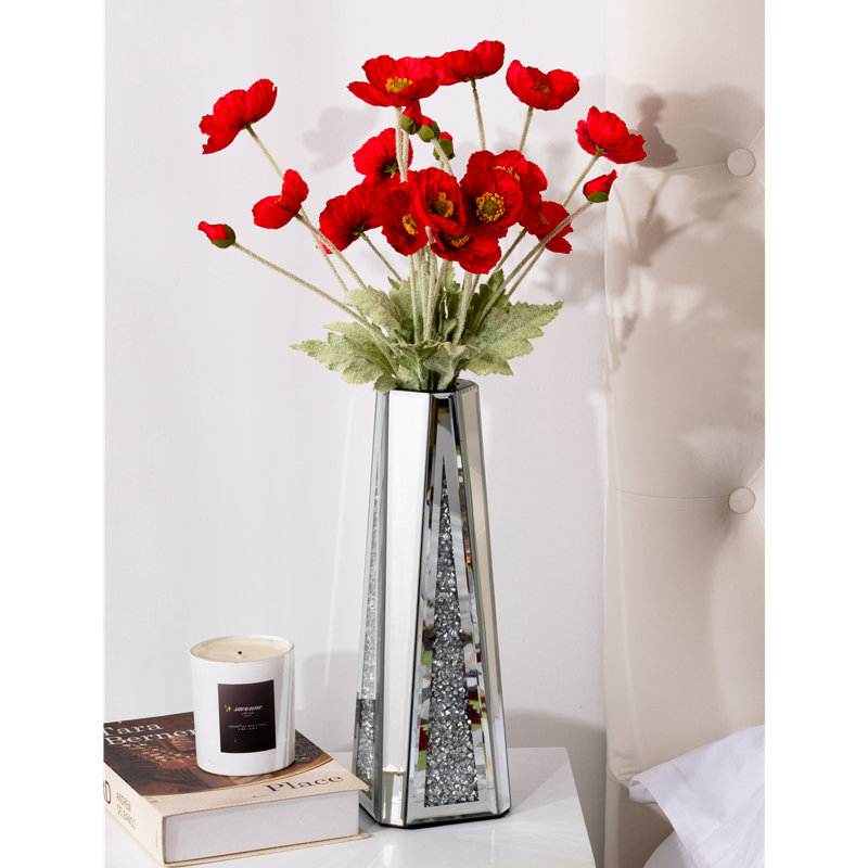 Cerrie 13″ Glass Table Vase with Crushed Diamond Inlay - Chic Decora