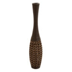 Chesterland Faux Seagrass Tall Woven Floor Brown Decorative Vase with Dark Brown Wrapped Neck - Image 2