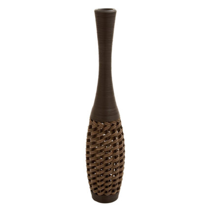 Chesterland Faux Seagrass Tall Woven Floor Brown Decorative Vase with Dark Brown Wrapped Neck - Chic Decora
