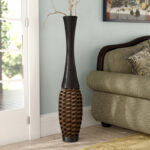 Chesterland Faux Seagrass Tall Woven Floor Brown Decorative Vase with Dark Brown Wrapped Neck - Image 4