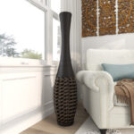 Chesterland Faux Seagrass Tall Woven Floor Brown Decorative Vase with Dark Brown Wrapped Neck - Image 7