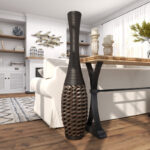 Chesterland Faux Seagrass Tall Woven Floor Brown Decorative Vase with Dark Brown Wrapped Neck - Image 8