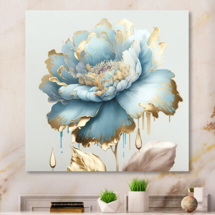 Chic Blue Blooming Flower III – Floral & Botanical Metal Wall Decor - Chic Decora