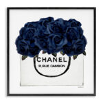 Chic Navy Blue Roses In Glam Fashion Bag XXL Stretched Canvas Wall Art By Amanda Greenwood