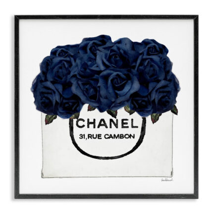 Chic Navy Blue Roses In Glam Fashion Bag XXL Stretched Canvas Wall Art By Amanda Greenwood - Chic Decora