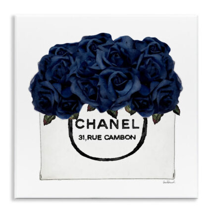 Chic Navy Blue Roses In Glam Fashion Bag XXL Stretched Canvas Wall Art By Amanda Greenwood - Chic Decora