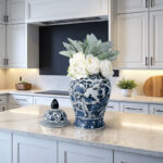 Chinoiserie Blue Ceramic Ginger Jar with Lid - 18" Decorative Stoneware Vase for Home & Office