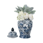Chinoiserie Blue Ceramic Ginger Jar with Lid - 18" Decorative Stoneware Vase for Home & Office - Image 3
