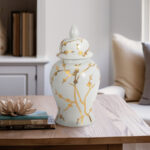 Chinoiserie Jar Stoneware Ceramic Cherry Blossom Pattern Glossy Traditional Style for Home Office Bedroom Living Room Decor - 14" White