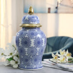 Chinoiserie Stoneware Ceramic Decorative Lidded Jar