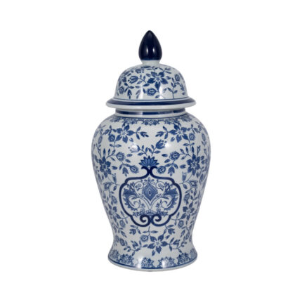 Chinoiserie Stoneware Ceramic Ginger Jar with Lid – Traditional Decorative Accent for Timeless Appeal - Chic Decora