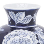 Chinoiserie Vase Stoneware Ceramic Floral Detailing 9" Blue and White for Home Office Bedroom Living Room Decor - Image 7