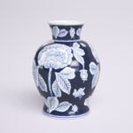 Chinoiserie Vase Stoneware Ceramic Floral Detailing 9" Blue and White for Home Office Bedroom Living Room Decor - Image 8