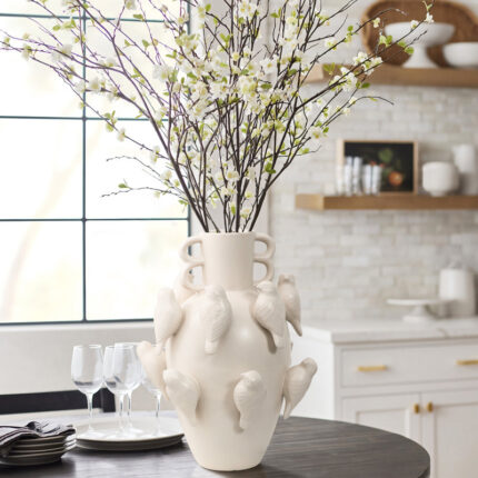 Classic White Ceramic Modern Birds 14.4-Inch Tall Vase - Chic Decora