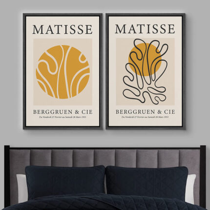 Classical Artwork ” Matisse Yellow Geometric Wave Floral Collage ” by Henri Matisse 2 – Pieces - Chic Decora