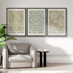 Classical Artwork Sweet Briar, Sunflower, Golden Lily - Floral Botanical Framed Canvas 3 Pieces William Morris Print