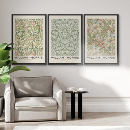 Classical Artwork Sweet Briar, Sunflower, Golden Lily – Floral Botanical Framed Canvas 3 Pieces William Morris Print - Chic Decora