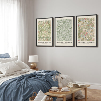Classical Artwork Sweet Briar, Sunflower, Golden Lily – Floral Botanical Framed Canvas 3 Pieces William Morris Print - Chic Decora