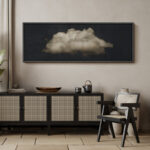 Clouds " Moody Black Modern Minimalist Neutral Artwork " - Extra Large Framed Wall Art Canvas Print - Image 6