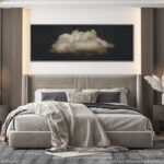 Clouds " Moody Black Modern Minimalist Neutral Artwork " - Extra Large Framed Wall Art Canvas Print - Image 2