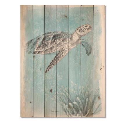 Coastal Sea Life I Turtle Sketches Print on Natural Wood - Chic Decora