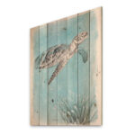 Coastal Sea Life I Turtle Sketches Print on Natural Wood - Image 4