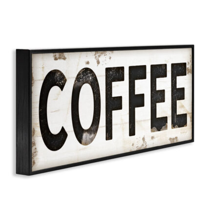 Coffee Typography Vintage Sign by Jennifer Pugh – Textual Art Print - Chic Decora