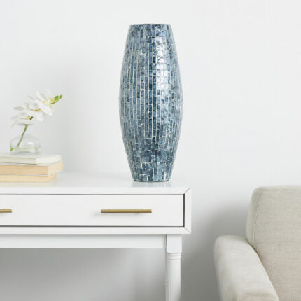 Corneisha Blue Mother of Pearl Shell Handmade Mosaic Inspired Decorative Blue Vase - Chic Decora