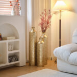 Cory-Lee Handcrafted Metal Floor Vase with Golden Scales, Large Flower Vase(Set Of 3) - Image 4