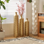 Cory-Lee Handcrafted Metal Floor Vase with Golden Scales, Large Flower Vase(Set Of 3) - Image 8