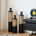 Cory-Lee Matte Black Large Floor Vase, Gold Baroque Vines, Metal Flower Vase(Set Of 3) - Image 6