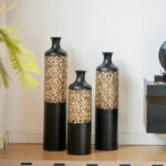 Cory-Lee Matte Black Large Floor Vase, Gold Baroque Vines, Metal Flower Vase(Set Of 3) - Image 7