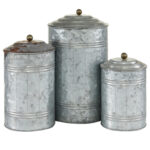 Costillo 3 Piece Gray Metal Decorative Jars with Lids Set, 12", 9", 8"H - Image 3