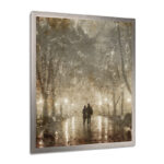 Couple Walking in Night Lights - Romantic couple walking in Paris, Couple Wall art print