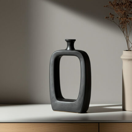 Craigban Modern Stoneware Ceramic Vase with Open Geometric Design – Sleek Decorative Accent - Chic Decora