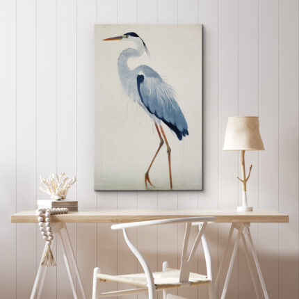 Crane Heron Bird Watercolor Pastel Blue Animal Pictures Large Framed Canvas Painting Print Wall Art - Chic Decora