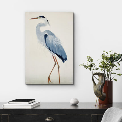 Crane Heron Bird Watercolor Pastel Blue Animal Pictures Large Framed Canvas Painting Print Wall Art - Chic Decora
