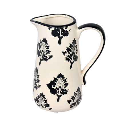 Czech White/Black Leaf Print Ceramic Jar