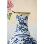 D9.5x16" Blue and White Chinoiserie Flower vase with Gold Accents - Image 3