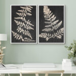 Dark Gray Tan Plant Leaf Fern Neutral Minimalist Decor Modern Framed Canvas 2 Pieces Print Wall Art - Image 6