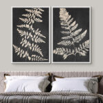 Dark Gray Tan Plant Leaf Fern Neutral Minimalist Decor Modern Framed Canvas 2 Pieces Print Wall Art - Image 7