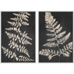 Dark Gray Tan Plant Leaf Fern Neutral Minimalist Decor Modern Framed Canvas 2 Pieces Print Wall Art - Image 8