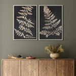 Dark Gray Tan Plant Leaf Fern Neutral Minimalist Decor Modern Framed Canvas 2 Pieces Print Wall Art