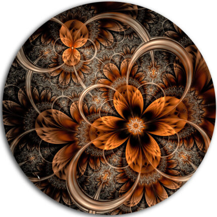 Dark Orange Digital Art Fractal Flower Round metal wall decor - Chic Decora