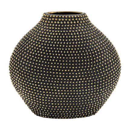 Dasan Modern Black and Gold Studded Stoneware Vase - Chic Decora