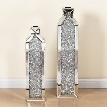 DeGrailly Large Glass Floor Vase Crushed Diamond for Living Home Decor (Set of 2) - Chic Decora