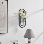 Deckard Modern Black Metal Double Oval Frame Clear Wall Mounted Vase - Image 4