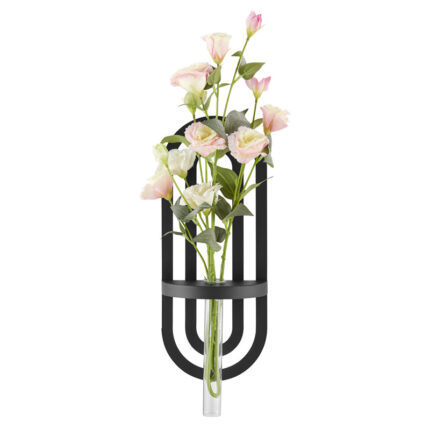 Deckard Modern Black Metal Double Oval Frame Clear Wall Mounted Vase - Chic Decora